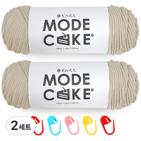 니뜨 모드케이크 뜨개실 100g 2p + 단수링 5p 랜덤발송 세트, 03연베이지 + 랜덤 발송, 2세트