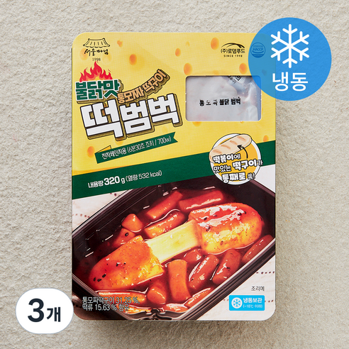 서울마님 불닭맛 통모짜떡구이 떡범벅 (냉동), 320g, 3개