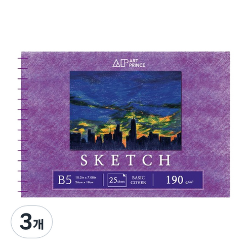 두성 아트프린스 스케치 스프링 스케치북 190g S04, B5, 25매, 3개