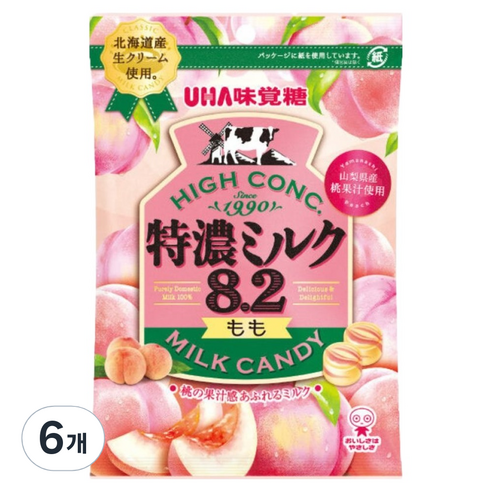 유하미카쿠토 토쿠노 밀크 모모 캔디, 68g, 6개