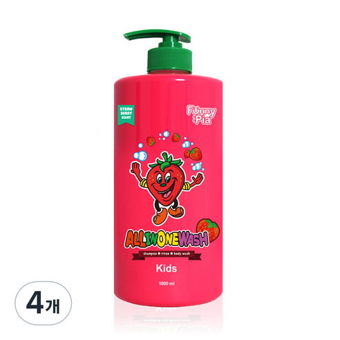 퍼니피아 키즈 올인원클렌저 딸기, 1000ml, 4개