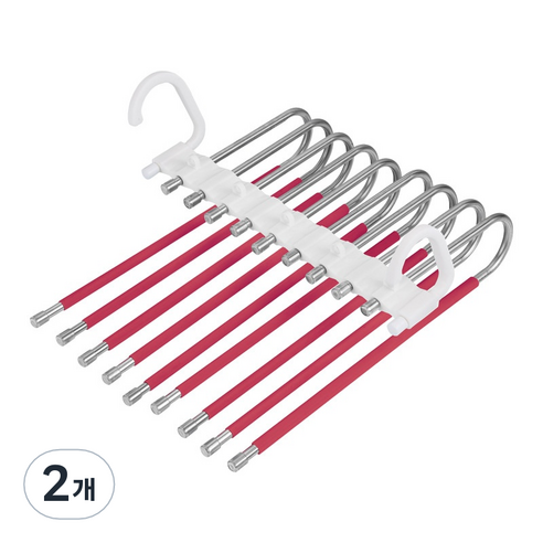 소비르 기본 접이식 바지걸이 9단 화이트플라스틱후크, 12 레드, 2개