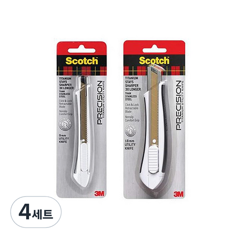 스카치 티타늄 커터 18mm TI-KL + 티타늄 커터 9mm TI-KS 세트, 혼합색상, 4세트