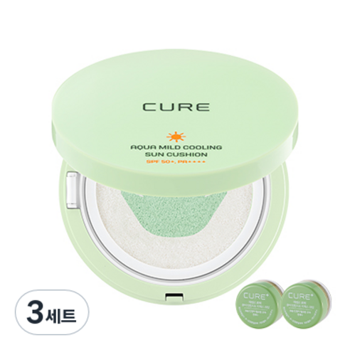 김정문알로에 라 센스 로에 큐어 아쿠아 마일드 쿨링 선쿠션 SPF50+ PA++++ 25g + 미니 2X 크림 3.5g x 2p 세트, 3세트