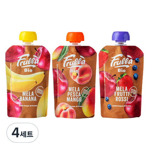 푸루라퓨레 유기농 생과일 혼합맛 사과 바나나 + 사과 복숭아 망고 + 사과 블루베리 딸기 100g 세트, 4세트