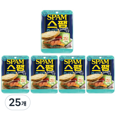 스팸 싱글 25% 라이트 햄, 80g, 25개