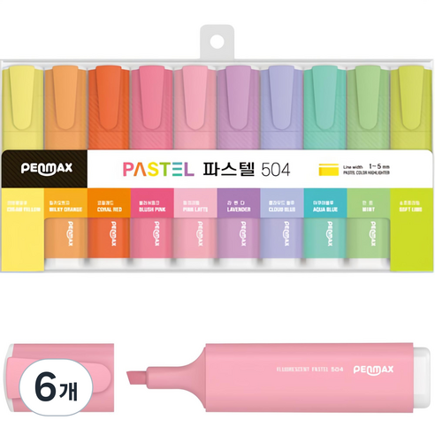 펜맥스 사각 파스텔 504 형광펜 세트, 10색, 6세트