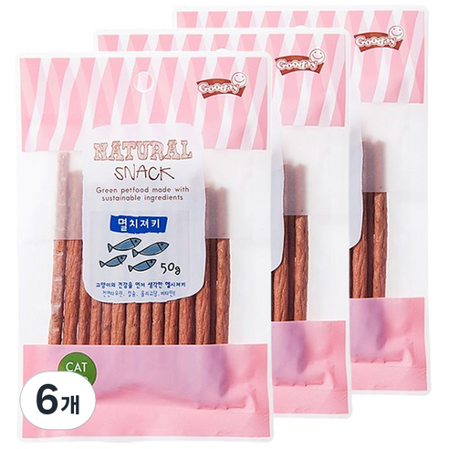 굿데이 네츄럴 스낵 고양이 간식, 멸치져키, 50g, 6개