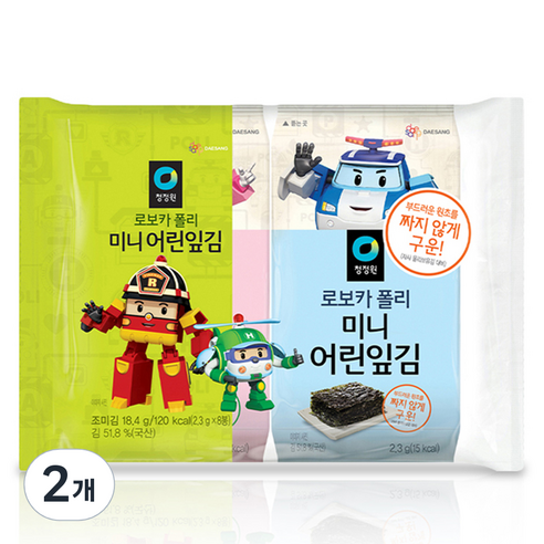 대상 청정원 로보카폴리 미니 어린잎김 8p, 18.4g, 2개