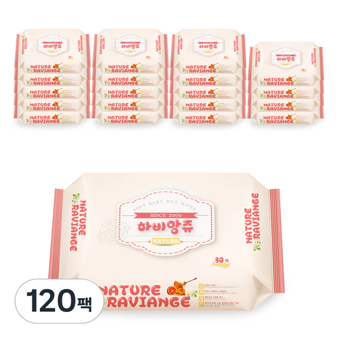 하비앙쥬 프리미엄 물티슈 휴대용, 30매, 120팩
