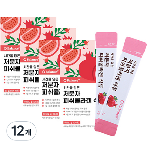 밸런스샵 시간을 담은 저분자 피쉬콜라겐 석류 30p, 60g, 12개