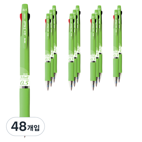 자바펜 제트3볼 다색펜 4p 0.5mm, 연두, 48개
