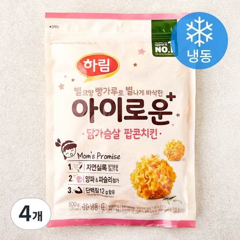하림 아이로운 닭가슴살 팝콘치킨 (냉동), 500g, 4개