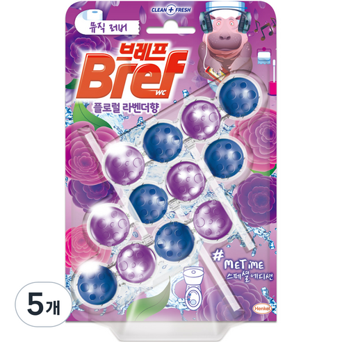 브레프 미타임 변기세정제 플로럴 라벤더향, 150g, 5개