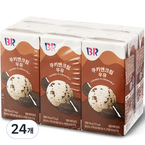배스킨라빈스 쿠키앤크림 우유, 24개, 190ml