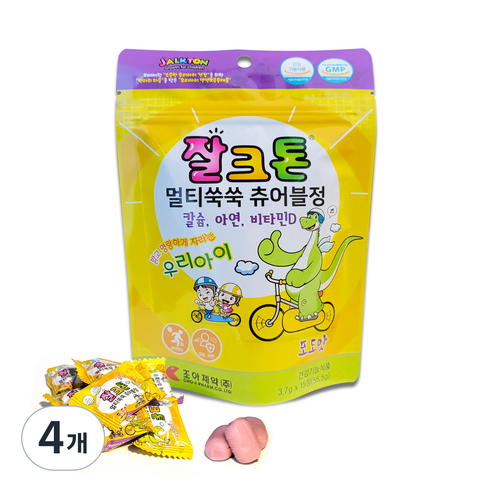 조아제약 유아용 잘크톤 멀티쑥쑥 츄어블정 포도맛, 55.5g, 4개, 15정