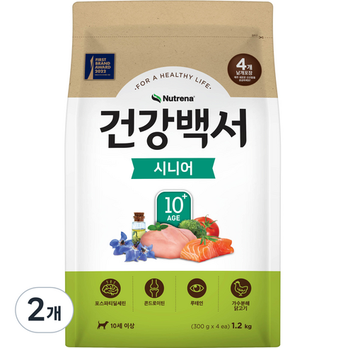 건강백서 시니어 강아지 건식사료, 닭, 1.2kg, 2개