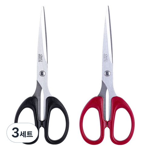 델리 양손 다용도 스텐가위 중형 2종 세트 E6034, 블랙, 레드, 3세트