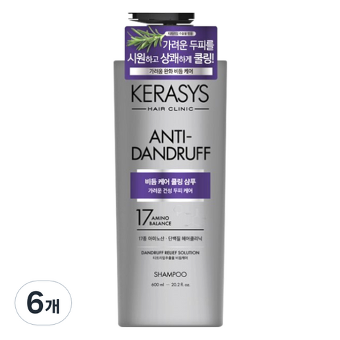 케라시스 두피 비듬케어 쿨링 단백질 샴푸, 600ml, 6개