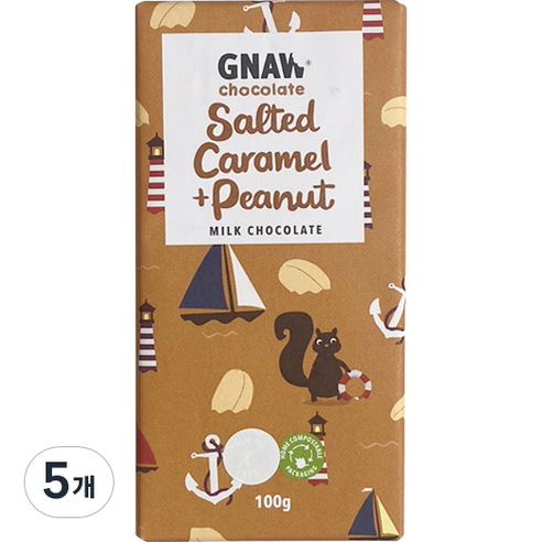 GNAW 솔티드 카라멜 & 땅콩바 밀크 초콜릿, 5개, 100g