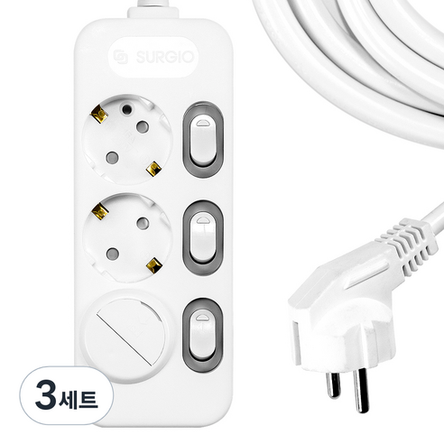 써지오 개별 멀티탭 3구 DH-2039-RT + 안전커버 랜덤발송, 3m, 혼합색상, 3세트