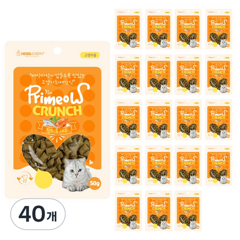 프리미요 크런치 고양이 간식, 참치새우, 50g, 40개