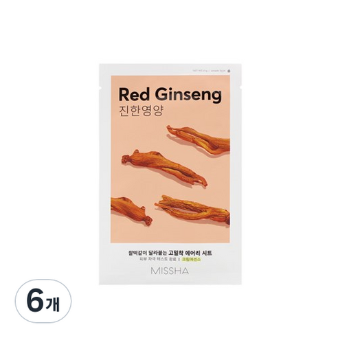 미샤 에어리 밀착 시트마스크 홍삼, 6개, 1개입
