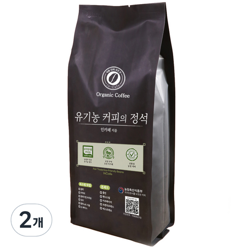 인카페 공정무역 친환경 유기농 스페셜티 커피의 정석 원두 올가닉심야, 1kg, 2개, 홀빈(분쇄안함)