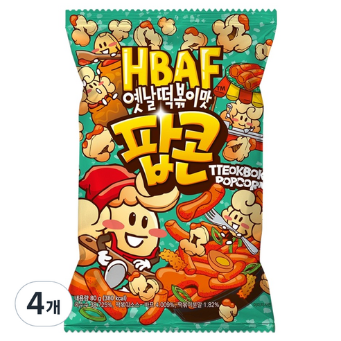 바프 옛날떡볶이맛 팝콘, 80g, 4개