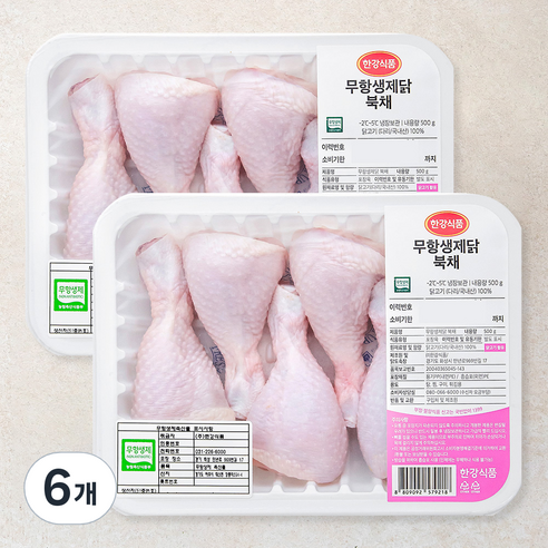 한강식품 무항생제 인증 닭북채 닭다리 (냉장), 500g, 6개