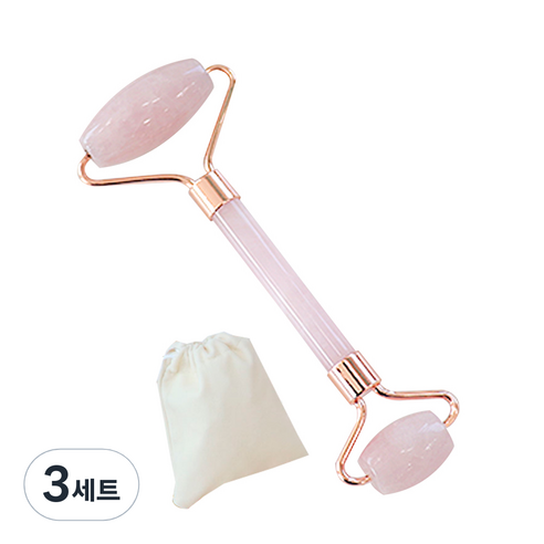 호스커스 페이스롤러 + 파우치 세트, 3세트, 로즈쿼츠