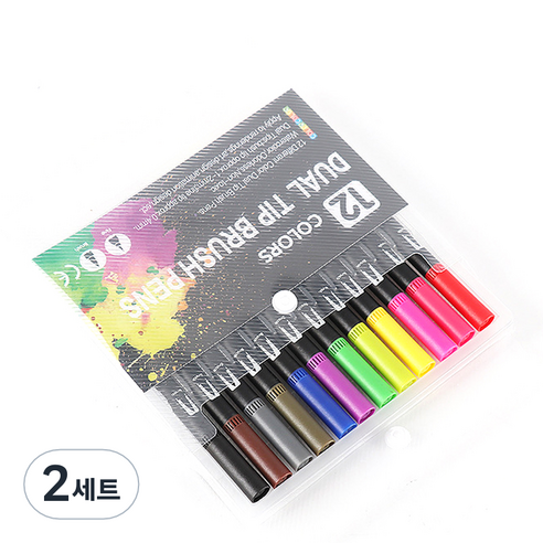 더블 헤드 붓펜 마커펜 세트 블랙바, 12색, 2세트