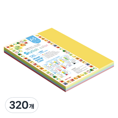 종이문화 스타일리쉬 얇은 혼합색지 120g 12 SN Vivid Tone, A5, 320개