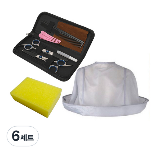 데일리프렌즈 가정용 미용가위 + 망토 + 스펀지 세트, 6세트, 혼합색상