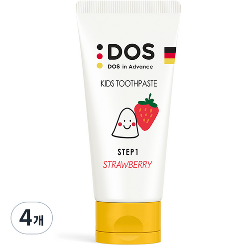 도스인어드밴스 유아치약 STEP1 무불소 딸기향, 60ml, 4개