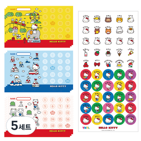 미니 칭찬스티커 헬로키티 3종 세트, 혼합 색상, 5세트