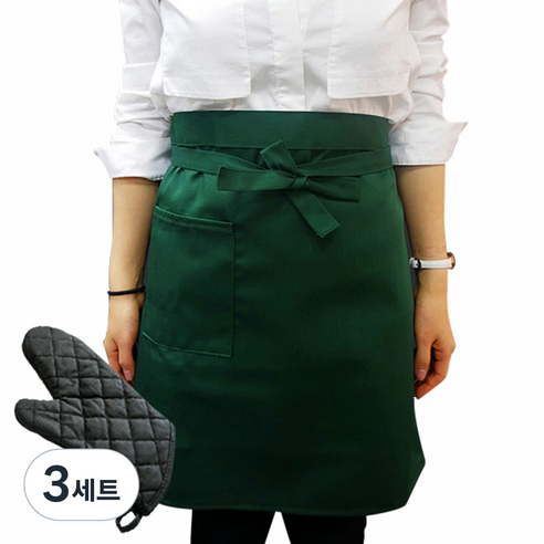 메종텍스타일 바리스타 앞치마 하프형 그린 + 모던다이아 방염 오븐장갑, 혼합 색상, 3세트