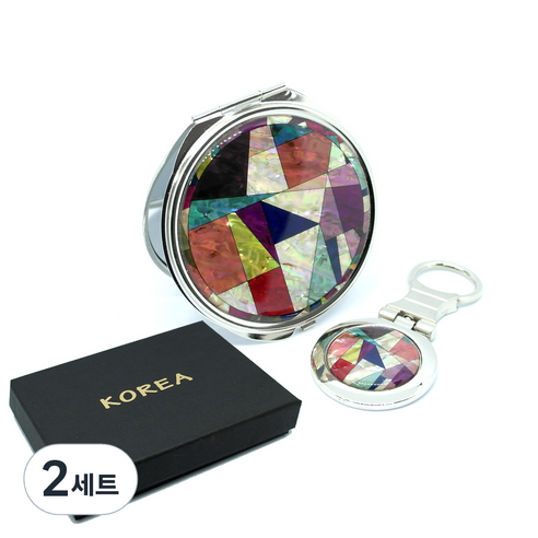 더누리코리아 전통 자개 손거울 대 + 열쇠고리, 조각보, 2세트