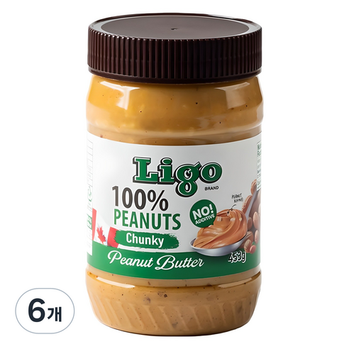 리고 100% 땅콩버터 청키, 453g, 6개