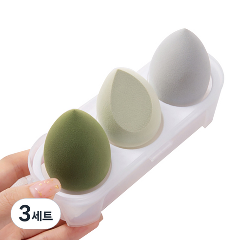 에이홉 다양한 모양의 소프트 에어쿠션퍼프 3구 + 보관함 세트, 3세트, 그린