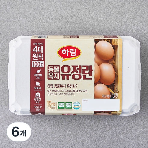 하림 동물복지 인증 유정란 780g, 15구, 6개