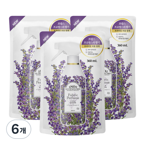 르샤트라1802 섬유탈취제 라벤더부케향 리필, 360ml, 6개, 라벤더부케