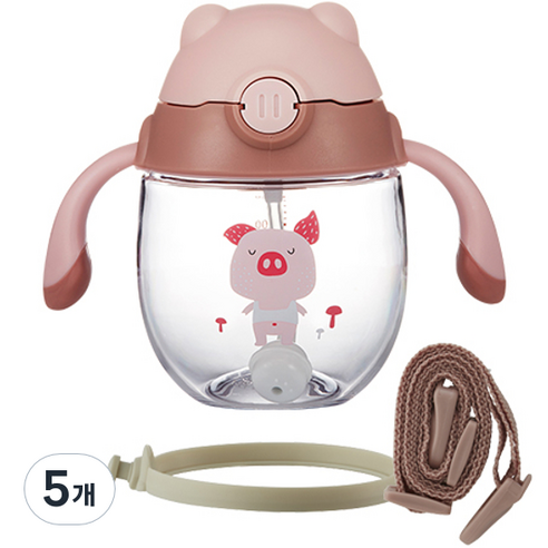락앤락 스트랩 유아용 쁘띠 프렌즈 빨대컵 300ml, 핑크(ABF790PIK), 5개