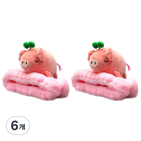 스위스녹스 동물 캐릭터 세안용 헤어밴드, 6개, 핑크피그