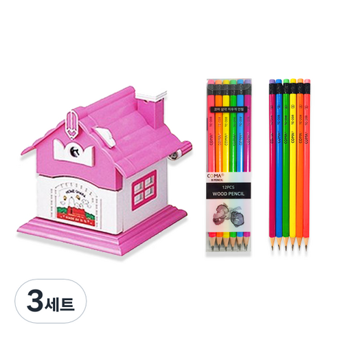 티티 홈샤파 연필깎이 KI-700 + 투코비 코마 삼각 지우개 연필 TC-208 6종 x 2p 세트, 핑크(연필깎이), 3세트