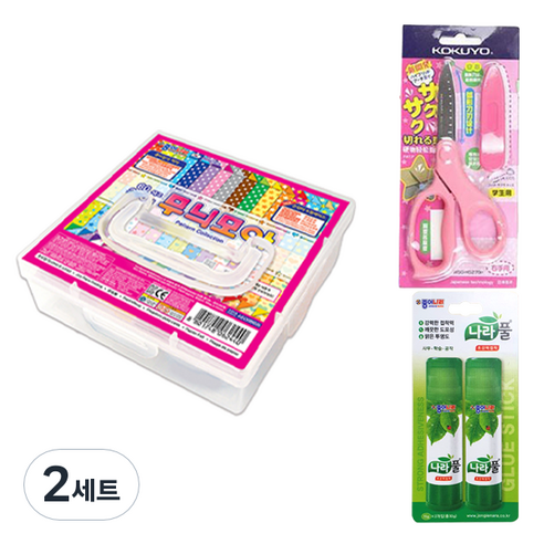 종이나라 13000 무늬모아 색종이 케이스 300매 + 고쿠요 SAXA 플라이 캡 가위 핑크 + 나라풀 15g x 2p 세트, 2세트, 30색