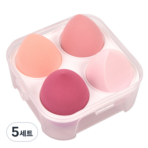 타이탄 뷰티 물방울 에그 똥퍼프 메이크업 스펀지 4종 + 케이스 세트, 핑크, 5세트