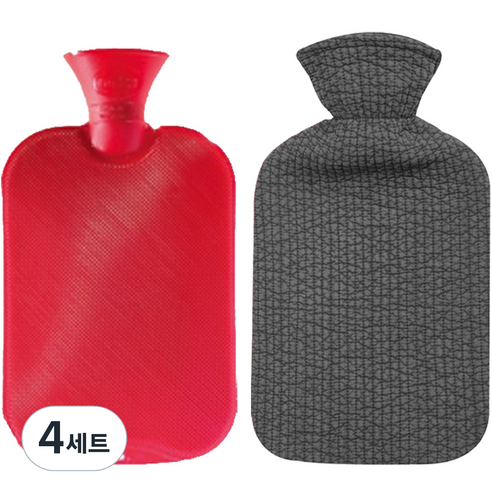 파쉬 양면빗살 핫팩 물주머니 2L 랜덤 발송 + 누빔 면커버 그레이, 4세트