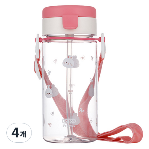 에디슨 유아용 프렌즈 흘림방지 에코젠 빨대컵 350ml, 4개, 흰토끼 래니