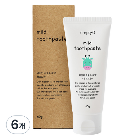 심플리오 마일드 어린이 저불소치약 청포도향, 60g, 6개